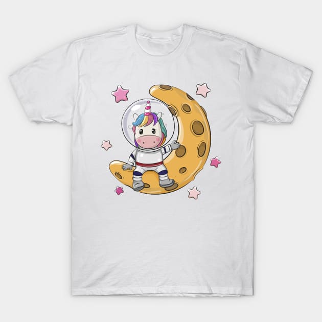 Cute Unicorn Astronaut sitting on the moon T-Shirt by Reginast777